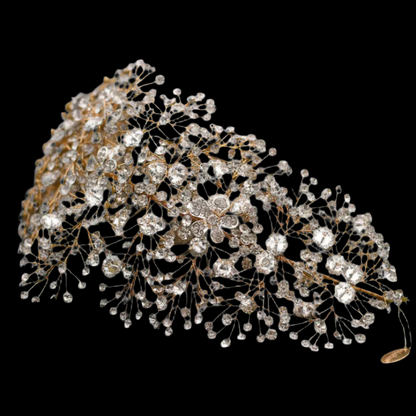 Gold Crystal Hair Vine with Crystal Flowers