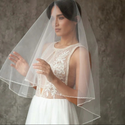 QUINN | Pearl Trim Two-Tier Veil