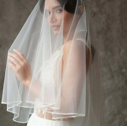 QUINN | Pearl Trim Two-Tier Veil