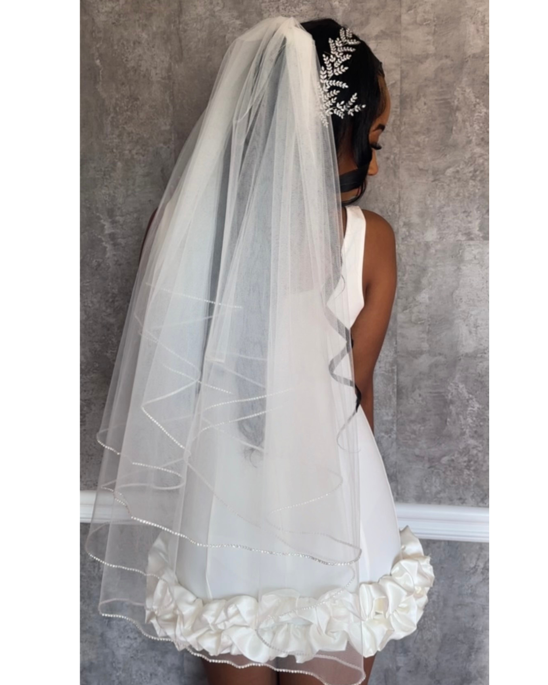 Fingertip Veil with Dainty Beading