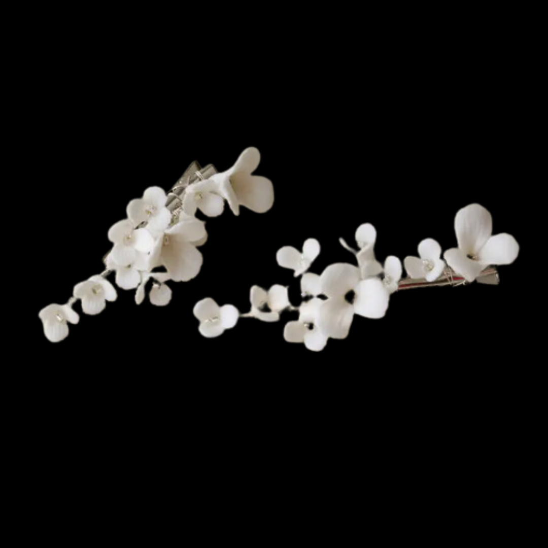 White Flower Hair Clip, Dainty Ceramic Flower Hair Comb